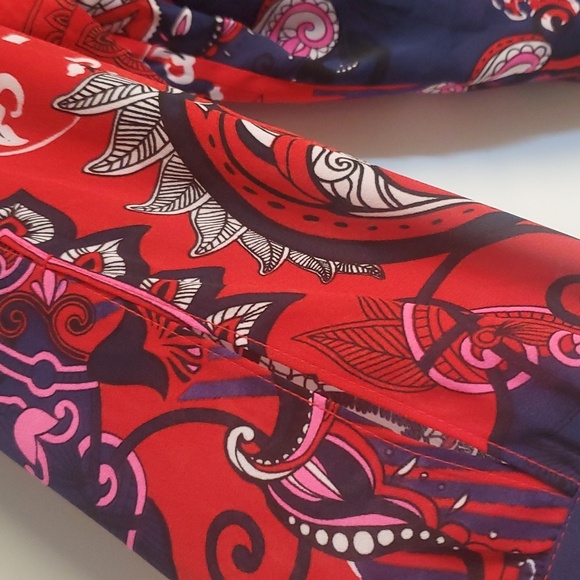 Peter Nygard Paisley Print Slit Sleeve Tie Front  Blouse  Size 16 - Picture 4 of 8